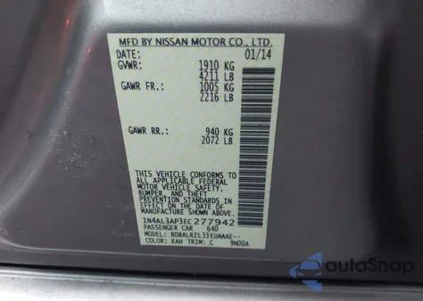 2014 Nissan Altima 2.5 S z USA, uszkodzony, nr VIN 1N4AL3AP3EC277942